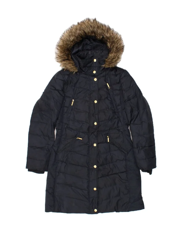 MICHAEL KORS Womens Hooded Padded Coat UK 14 Medium Navy Blue Polyester