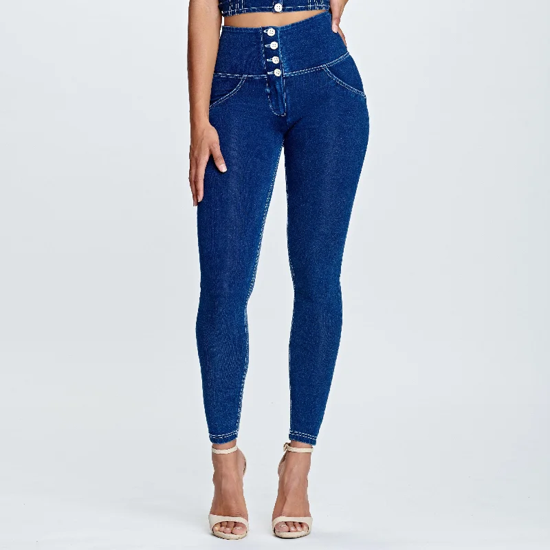 WR.UP® Denim - 4 Button High Waist - Full Length  - Dark Blue + White Stitching