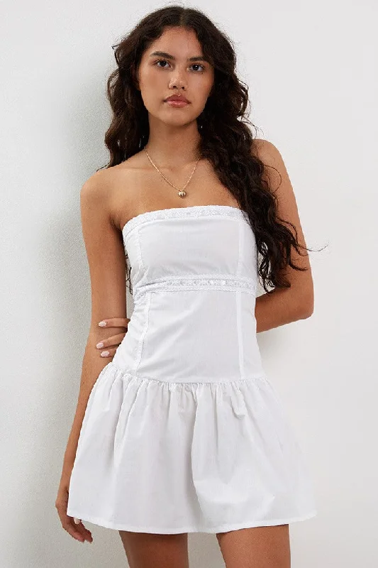 Motel Rocks Faelyn Bandeau Dress in Poplin White