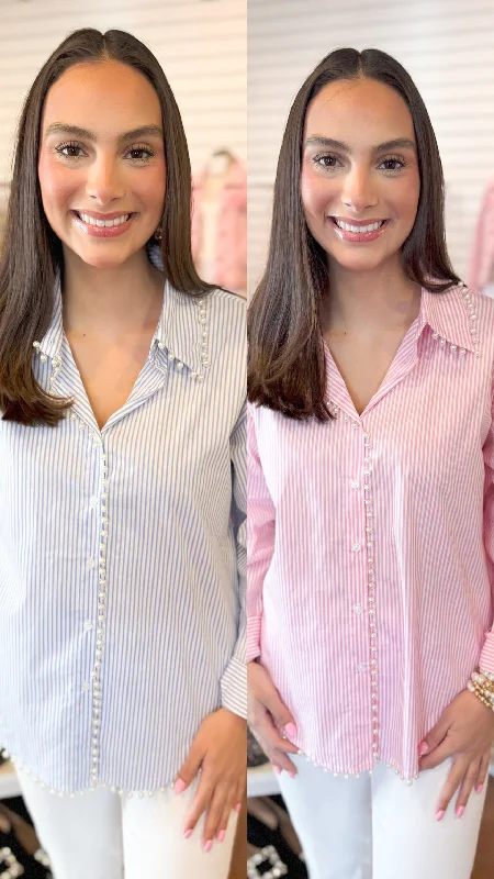 The Jane Stripe Pearl Top- 2 Colors